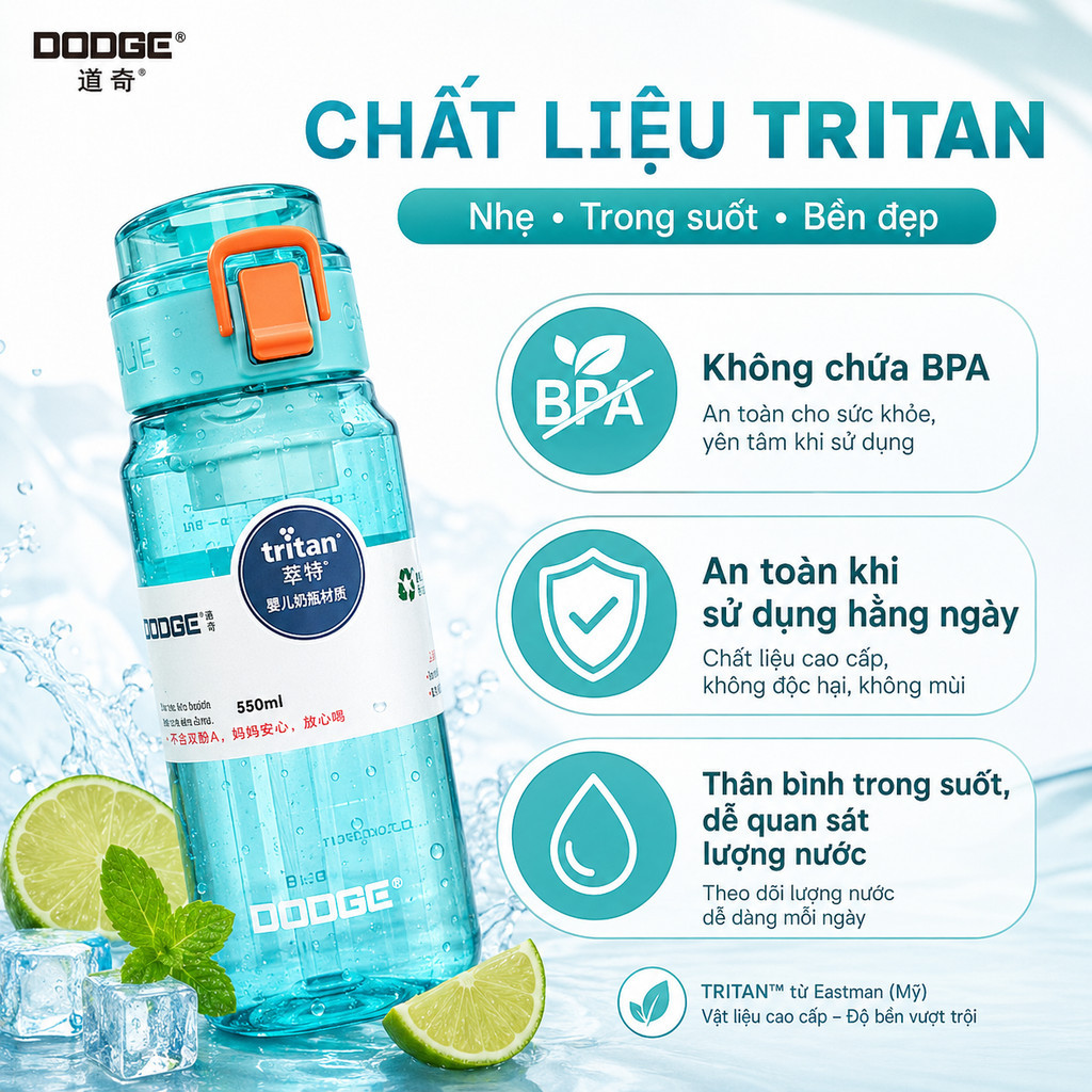 【🔥】Bình nước Tritan 550/680ml (Không BPA): Nắp 1 chạm chống rò rỉ, quai xách! Hợp đi học/làm việc