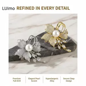 LUImo Sang Trọng Kim Cương Giả Hoa Ngọc Trai Thổ Cẩm Nữ Lấp Lánh Zircon Nơ Trâm Cài Khăn Quàng Áo Phù Hợp Với Phụ Kiện Trang Sức SBS