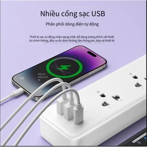 Ổ cắm điện Việt Nam hỗ trợ sạc nhanh QC3 0 20W công suất 2200W 6 lỗ cắm lõi đồng bền bỉ dùng cho gia đình và văn phòng ✨Luyoo32.vn✨