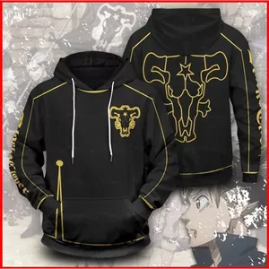 GC1 Anime Đen Cỏ Ba Lá Áo Dài Tay Áo Chui Đầu Áo Rời Áo Unisex Hoody 3D In GC1