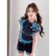 Milyfashion Cat Kẻ Sọc In Hình Giả Hai Mảnh Khâu Ngắn Top Slim-fit Slimmer Look Gạc Xanh Tay Ngắn T Y2K Phong Cách Mới