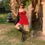 Đầm đeo hoa kỳ nghỉ bên bờ biển màu đỏ Váy mùa hè Hot Girl Váy ôm sát eo hẹp Váy buộc dây