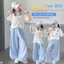 Quần ca rô mỏng mùa hè cho bé gái Phong cách mới Quần ống rộng màu xanh thông thường cho trẻ em