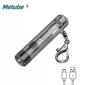 Đèn pin móc khóa METUBE, Đèn pin COB LED Mini siêu sáng, Di động với đèn đỏ & xanh USB Đèn làm việc có thể sạc lại Tìm kiếm đi bộ đường dài