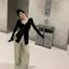 Pure Desire Kem chống nắng lụa băng phong cách Hàn Quốc Mùa hè Áo len Cardigan cổ chữ V phong cách mới dành cho nữ Hot Girl Màu đen Tính khí dài tay