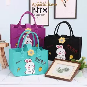 Túi xách IAPPORTUNIA, Túi nỉ không dệt thỏ, Túi xách có tay cầm bền bỉ có thể gập lại cho trẻ em