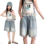 Bé Gái Đính Hạt Quần Short Cao Cấp Mùa Hè Phong Cách Mới Trẻ Em Thời Trang Mờ Denim Năm Điểm Quần