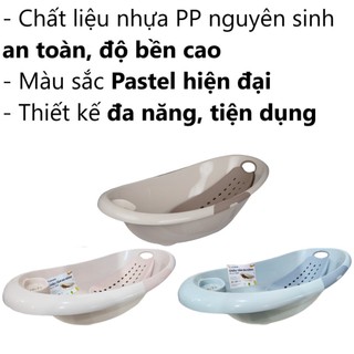 Thau chậu tắm bé đa năng nhựa VIỆT NHẬT 2202 - Có ván lưới tựa tắm, tay vịn, khay sữa tắm