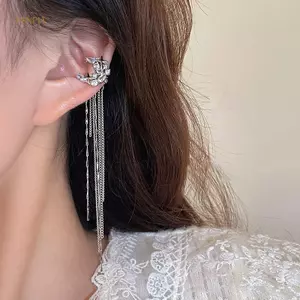 PNPIA- Thời Trang Sáng Bóng Zircon Mặt Trăng Ngôi Sao Dài sel Kẹp Tai Không Xuyên Bông Tai Thiết Kế Hợp Thời Trang Sang Trọng Nữ Vòng Đeo Tai Trang Sức Dự Tiệc