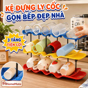 Kệ Đựng Ly Cốc Bình Nước HomeMate 2 Tầng 3 Tầng, Giá Úp Cốc Nhựa ABS Chống Trượt Ráo Nước Tiết Kiệm Diện Tích