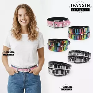 Dây đai in bàn phím đàn Piano IFANSIN, Thiết kế sang trọng Dây thắt lưng PU thương hiệu hợp thời trang, Họa tiết ghi chú âm nhạc cổ điển Quần jean thông thường Thắt lưng dành cho những người yêu âm nhạc Nam Nữ