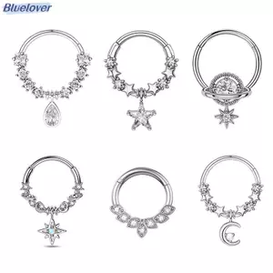 Bluelover Thời Trang Pha Lê Thép Không Gỉ Septum Hoop Cliers Mũi Nhẫn Nữ Tragus Sụn Xoắn Xuyên Vòng Bông Tai Trang Sức Mới