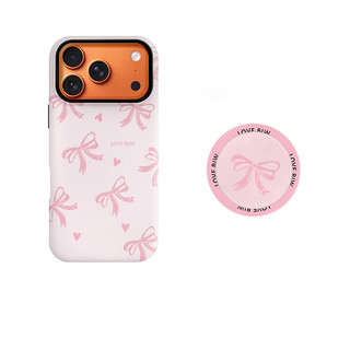 Ốp bảo vệ chân đế họa tiết nơ màu hồng cho iPhone 11 12promax 13pro15pro 15promax 14 14promax 14pro 16 pro max 16 plus 17 17promax ốp lưng hai trong một
