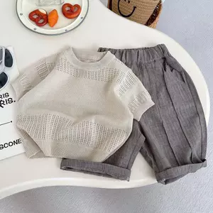 Mori Series (90-120) Bộ đồ dệt kim rỗng cho bé trai + Quần dài đến mắt cá chân thông thường