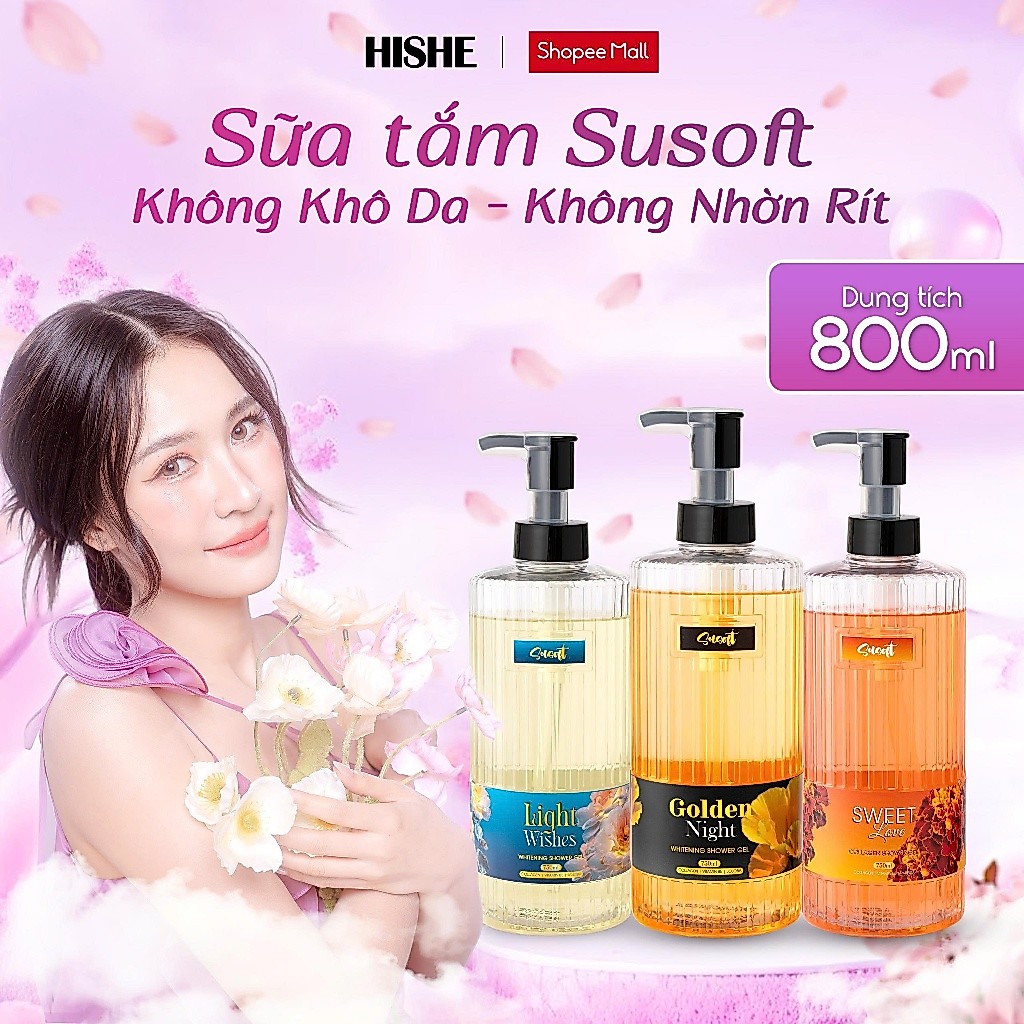 Sữa tắm Susoft không khô da, không nhờn sau khi tắm, hương nước hoa thơm lâu 800ml
