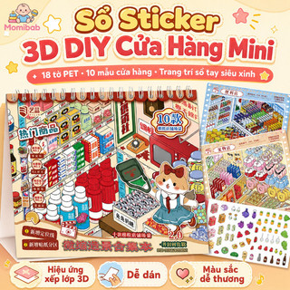 Sổ sticker 3D DIY cảnh cửa hàng mini – Hình dán PET dễ thương – Trang trí sổ tay, scrapbook – Hiệu ứng 3D xếp lớp