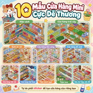 Sổ sticker 3D DIY cảnh cửa hàng mini – Hình dán PET dễ thương – Trang trí sổ tay, scrapbook – Hiệu ứng 3D xếp lớp
