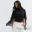 MAPLEPOET-Nữ 2 Trong 1 Voan Cape Mock Cổ Trên Lưng Cắt Lớp Sheer Cape Tay Áo Crop Slim Cho Hàng Ngày