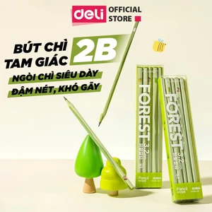Hộp 10 bút Chì Gỗ Deli 2B/ HB Xanh Matcha Cao Cấp – Thiết Kế Tam Giác Chống Mỏi Tay Ngòi 3.2mm Viết Êm Khó Gãy