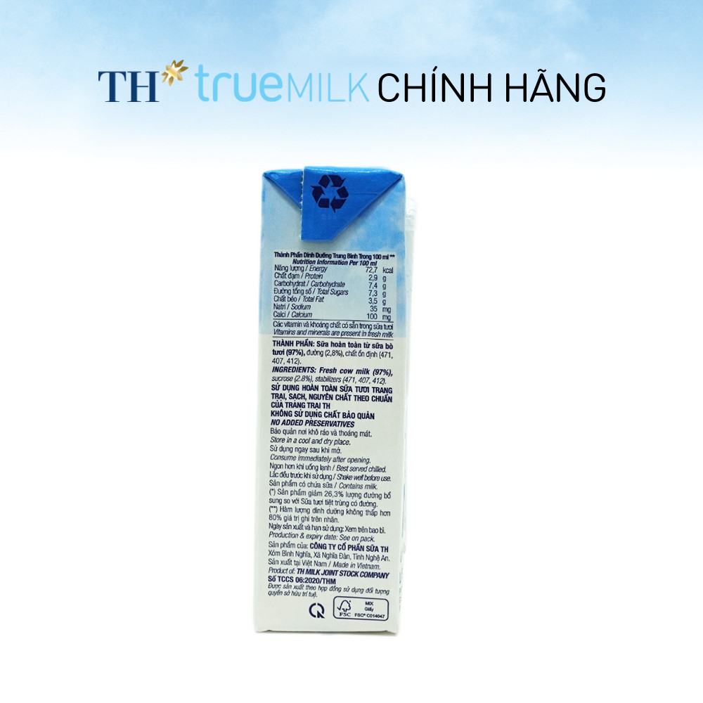 [LIVE STREAM] Thùng 48 hộp sữa tươi tiệt trùng TH true MILK ít đường 180 ml (180 ml x 48)
