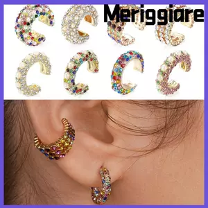 MERIGGIARE CZ Vòng Bông Tai Thời Trang Nữ Không Xuyên Bông Tai Kim Cương Giả Tòn Ten Trang Sức Hình Chữ C