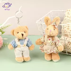 HFTOY Dễ Thương Mặc Quần Áo Gấu Sang Trọng Đồ Chơi Hoạt Hình Thỏ Mặt Dây Chuyền Búp Bê Nhồi Bông Mềm Móc Khóa Bapa Túi Ô Tô Trang Trí Vòng Chìa Khóa Quà Tặng Trẻ Em ~