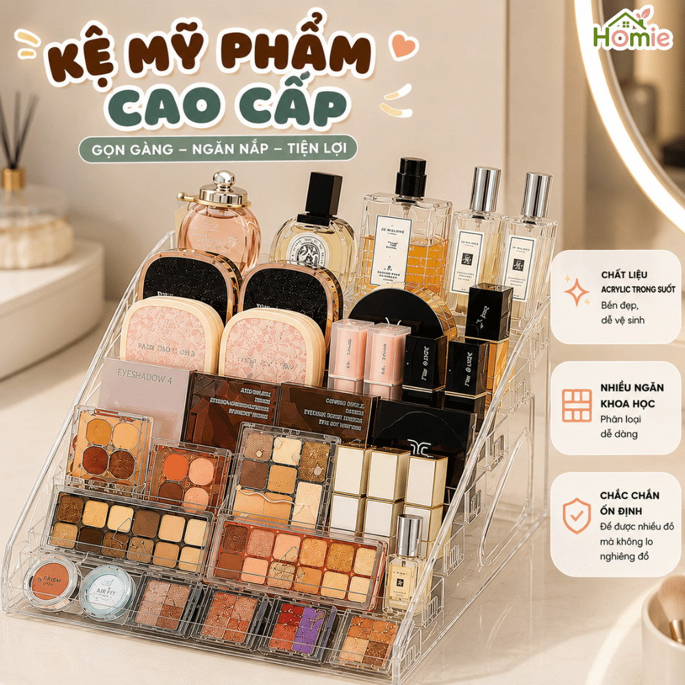 Kệ Nhiều Tầng Đựng Mĩ Phẩm, Nước Hoa, Đồ Makeup Sơn Móng Tay 3/5/7 Tầng Decor Gọn Gàng HOMIE