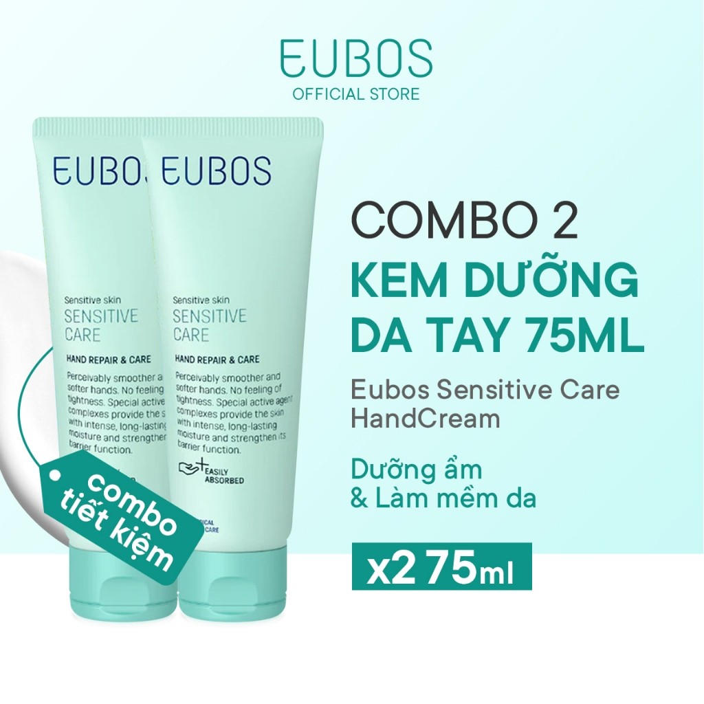 Combo 2 Kem Dưỡng Da Tay và Móng EUBOS Giúp Mềm Mịn, Dưỡng Ẩm An Toàn Cho Da Nhạy Cảm Tuýp 75ml