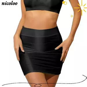 Váy Mini bóng dầu NICOLOO, Váy bút chì bó sát Bodycon co giãn màu trơn, Thời trang eo cao Định hình cơ thể bó sát Váy sáng bóng Hiệu suất sân khấu