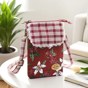 Phong Cách Mới Thời Trang Chín Màu Hoa Vải Cotton Túi Đựng Nữ Nhiều Lớp Lưu Trữ Màn Hình Lớn Túi Điện Thoại Di Động Năm Lớp Tách