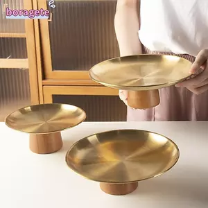 Khay Bánh BORAGETE, Khay Chân Cao Đa Năng Đế Bằng Gỗ, Thép Không Gỉ Ổn Định Đĩa Tráng Miệng Trang Trí Nhà Cửa
