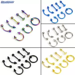 Bluelover Hỗn Hợp 8 Chiếc 16G Thép Không Gỉ Xoắn Xuyên Trang Sức Tai Lông Mày Mũi Môi Nhẫn Mới