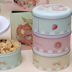 Hộp Bảo Quản Kẹo YUJUNI, Họa Tiết Hoạt Hình Thiếc Bánh Quy Bao Bì Sắt Lon, Giảm Dung Tích Lớn Quà Tặng Tròn Hộp Đóng Gói Đám Cưới