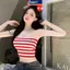MAKY Mùa Hè Sọc Dệt Kim Camisole Nữ Gợi Cảm Không Tay quây Ôm Crop Top VN