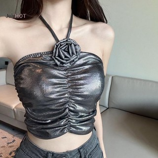Áo Vest nữ gợi cảm với thiết kế hoa 3D và lưng xếp ly ngắn