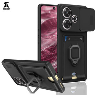 Dành Cho Redmi 13 4G / 5G / 13X / POCO M6 4G Ốp Lưng 4 Trong 1 Trượt Camera Bao Đựng Thẻ Đứng Vuông Freebie Dây Chống Sốc Chống Rơi Mỏng Mềm TPU Cover
