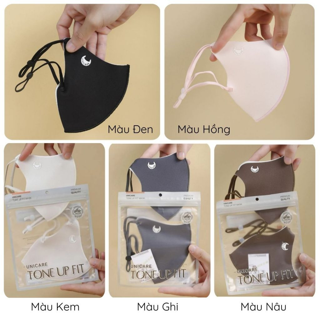 Khẩu trang Unicare TONE UP FIT, khẩu trang chống nắng và tia UV và dây đeo có nút điều chỉnh, vải mềm mịn - Chính hãng