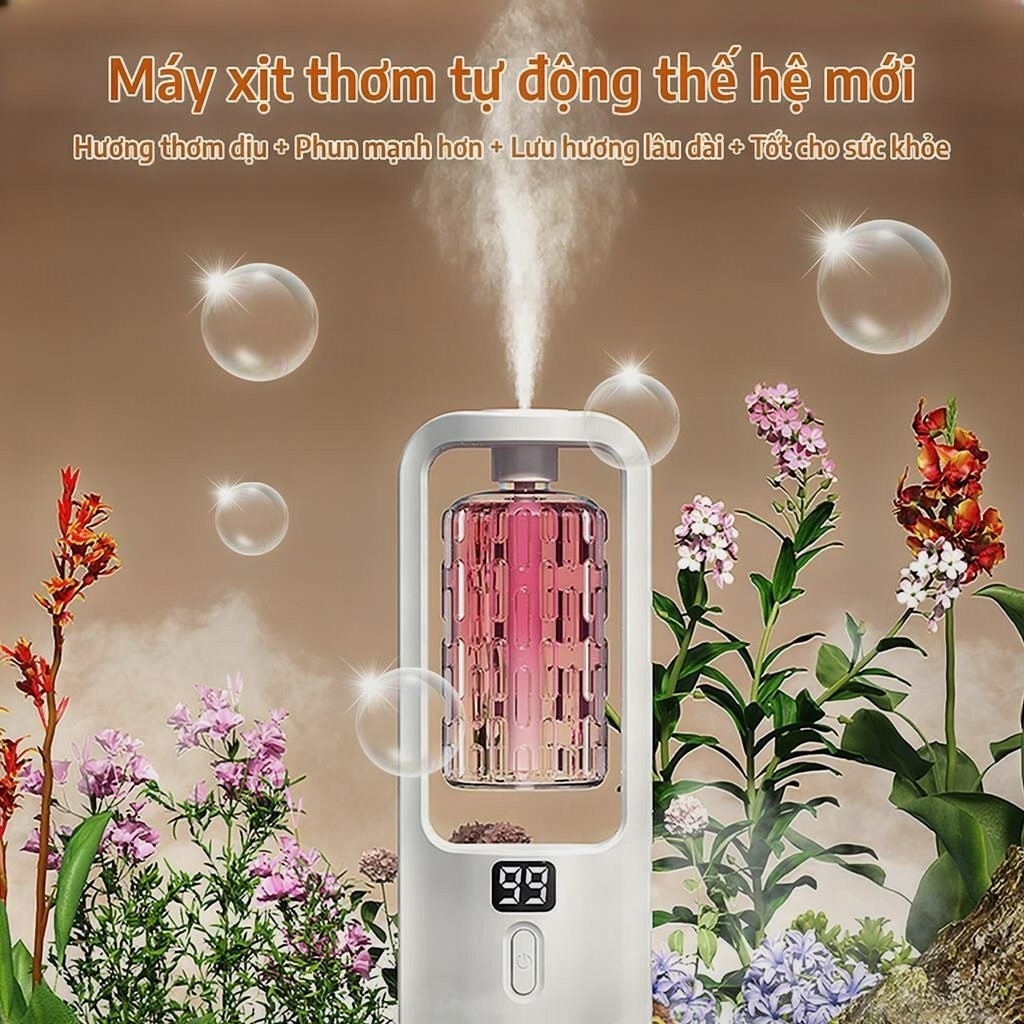 Bộ máy xông tinh dầu tự động tiết kiệm - Tặng phụ kiện, phun sương tự động, chiết xuất thực vật, để bàn/treo tường!