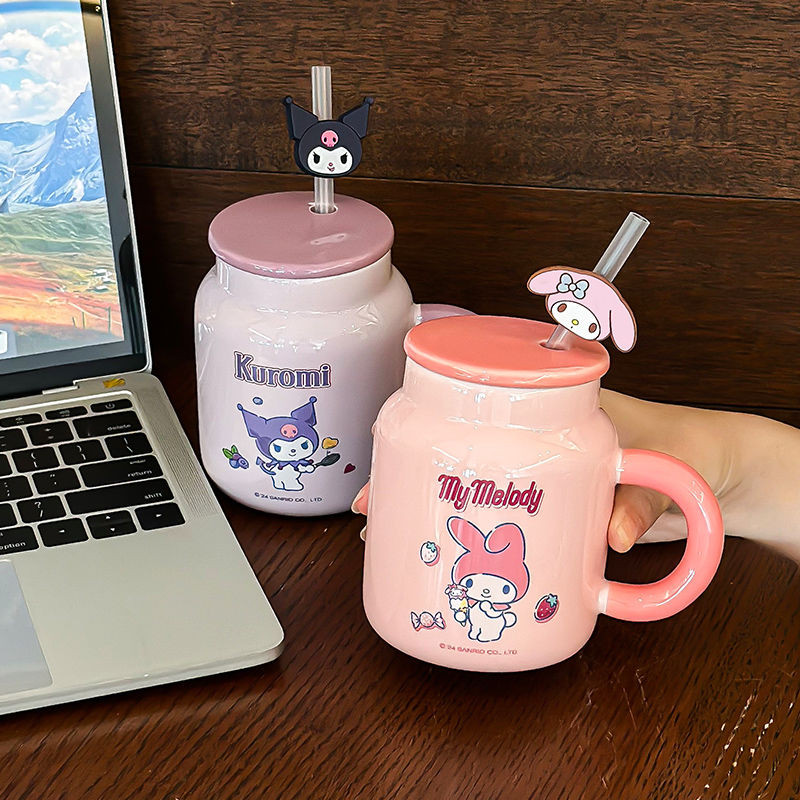 Hoạt Hình Sanrio Kuromi Hello Kitty Cốc Nước Cinnamoroll Cốc Gốm Mới Dung Tích Lớn 3D Cá Tính Cốc Cà Phê Quà Tặng Sinh Nhật