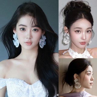 Đôi bông tai và mạng che mặt đám cưới phong cách rừng, thiết kế cổ điển cao cấp