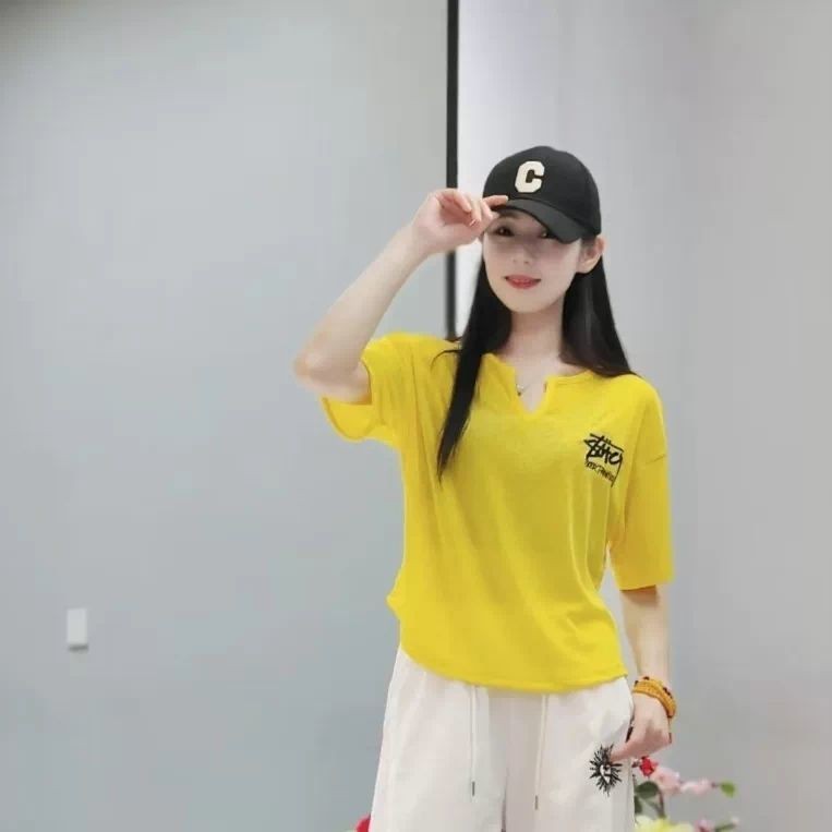 Áo thun nữ short sleeves, thêu handmade, phong cách thể thao thời trang, phù hợp mùa hè