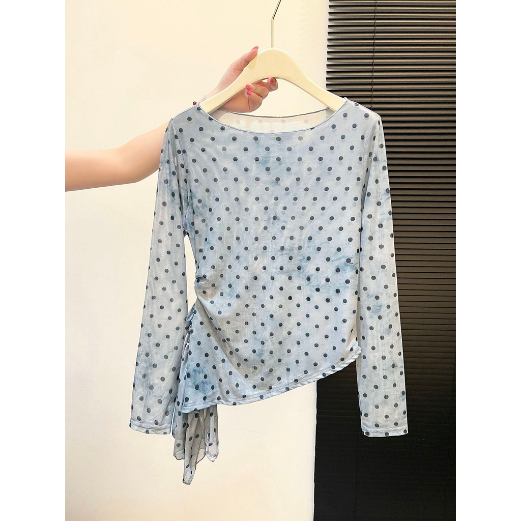 Milyfashion Quần Áo Nữ Chấm Bi, Tay Gạc Đầu Thu, Phong Cách Thời Trang Hàng Ngày
