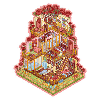 ENWEI 3 Chiếc [Forest House Living Series] Nhãn Dán Phong Cảnh 3D Chất Liệu Chống Thấm Nước Kích Thước Lớn Phong Cách Vintage Dễ Thương Hoa Hồng Chủ Đề Sổ Lưu Niệm Tạp Chí Người Lập Kế Hoạch Trang Trí Văn Phòng Phẩm Nhãn Dán