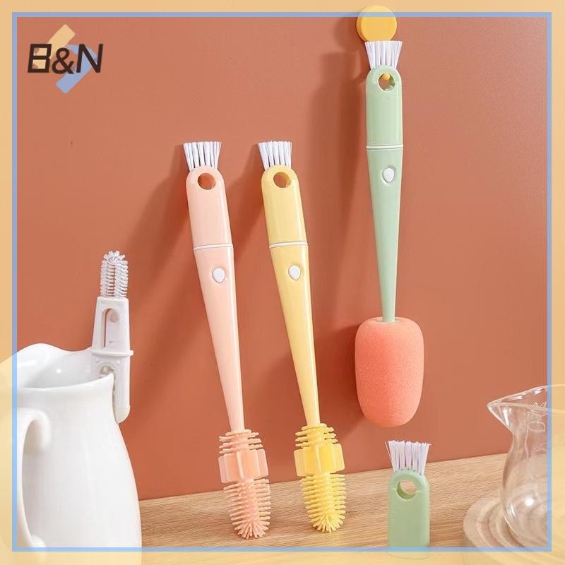 Bàn chải cốc cầm tay dài B & N 4 trong 1 Bàn chải làm sạch cốc đa chức năng Bàn chải làm sạch bằng silicon 360 độ.