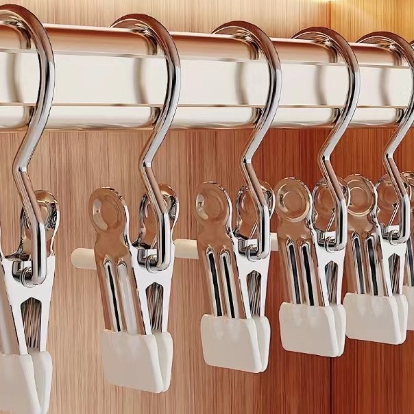 4 Thép Không Gỉ Móc Kẹp Đa Năng Kẹp Quần Áo Liền Mạch Khăn Mũ Tất Chống Gió Quần Kẹp Có Móc Bảo Quản Kẹp