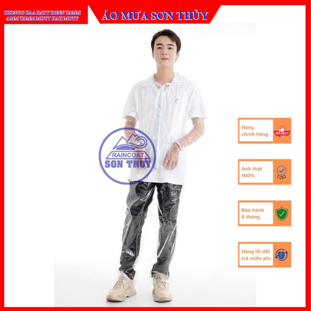 Bộ áo mưa trong suốt Sơn Thủy K25, bộ quần áo mưa nhựa dẻo PVC trong suốt siêu thời trang