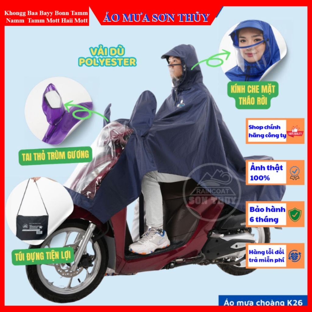 Áo mưa choàng Sơn Thủy K26 ( 1 MŨ ), áo mưa vải dù siêu nhẹ có kính che mặt thiết kế cao cấp mới aomuasonthuyhn