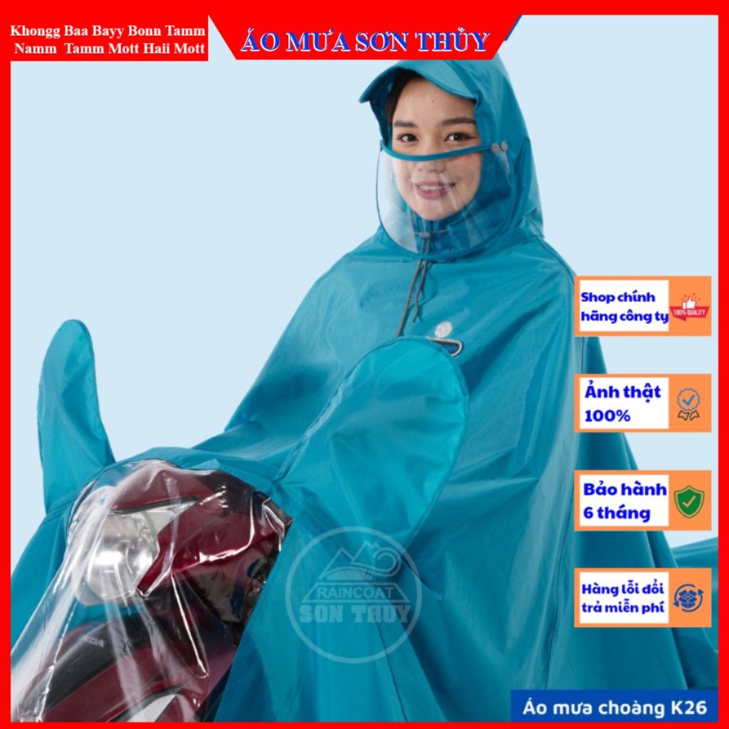 Áo mưa choàng Sơn Thủy K26 ( 1 MŨ ), áo mưa vải dù siêu nhẹ có kính che mặt thiết kế cao cấp mới aomuasonthuyhn