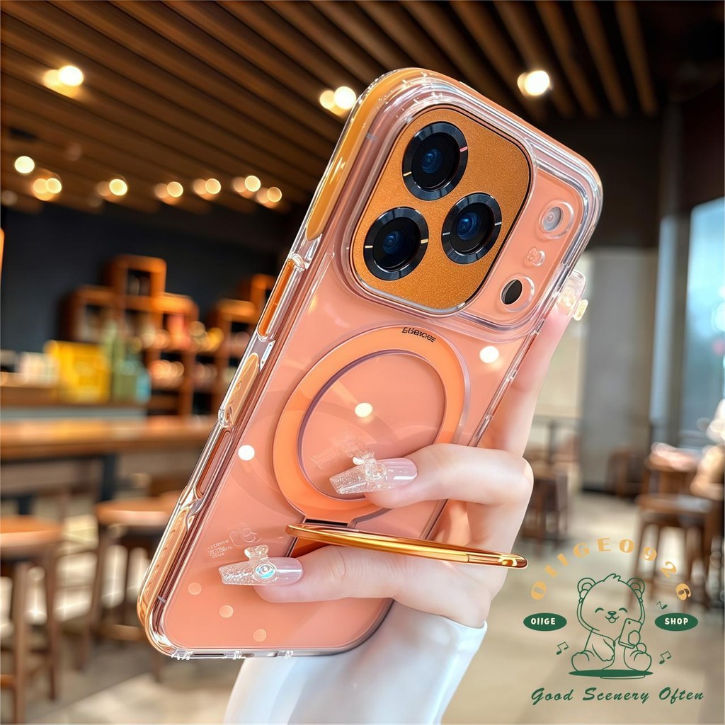 【 Ốp lưng iPhone17 】 Giá đỡ từ tính pha lê đá cam Vỏ điện thoại iphone17 Pro Max 16 15 14 13 12 cho vỏ iPhone Vỏ mềm silicon TPU chống sốc