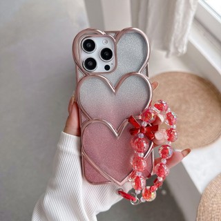 Ốp điện thoại ba chiều hình trái tim mạ điện có dây đeo cổ tay Thích hợp cho Apple 16pro Creative iphone13 Ốp điện thoại 1525.9.29
